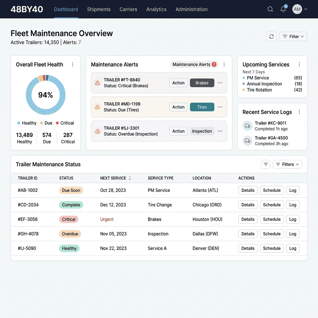 Maintenance dashboard mockup